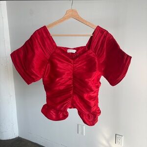 NWT RHODE “Malena” Ruched Blouse in Cardinal Red Sz 4